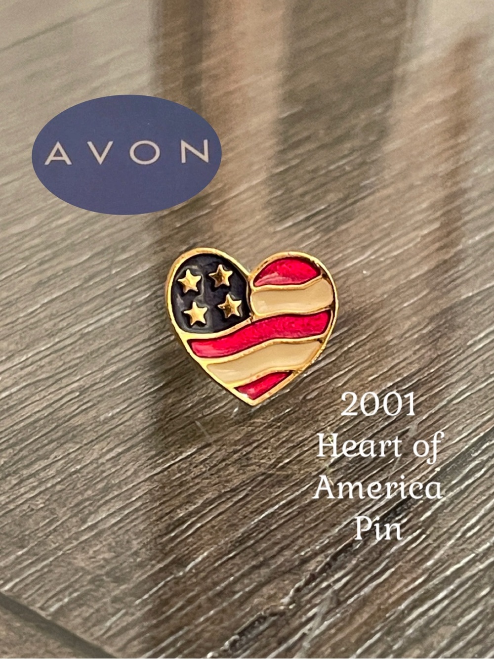 Vintage Avon 2001 Heart Shaped American Flag Lapel Pin “ Heart of America Pin”